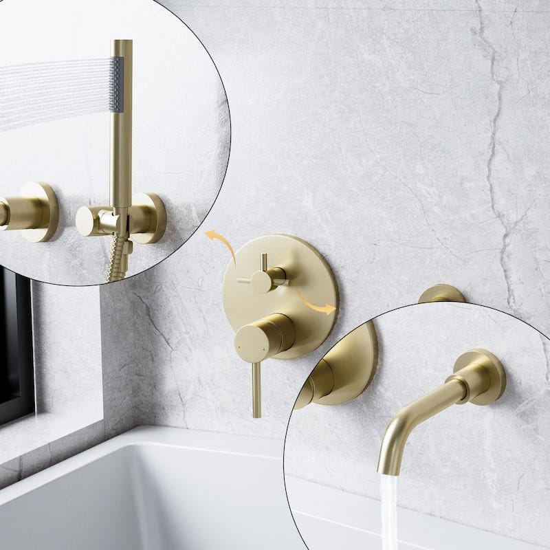 Ensemble de robinets encastrable pour baignoire en or brossé