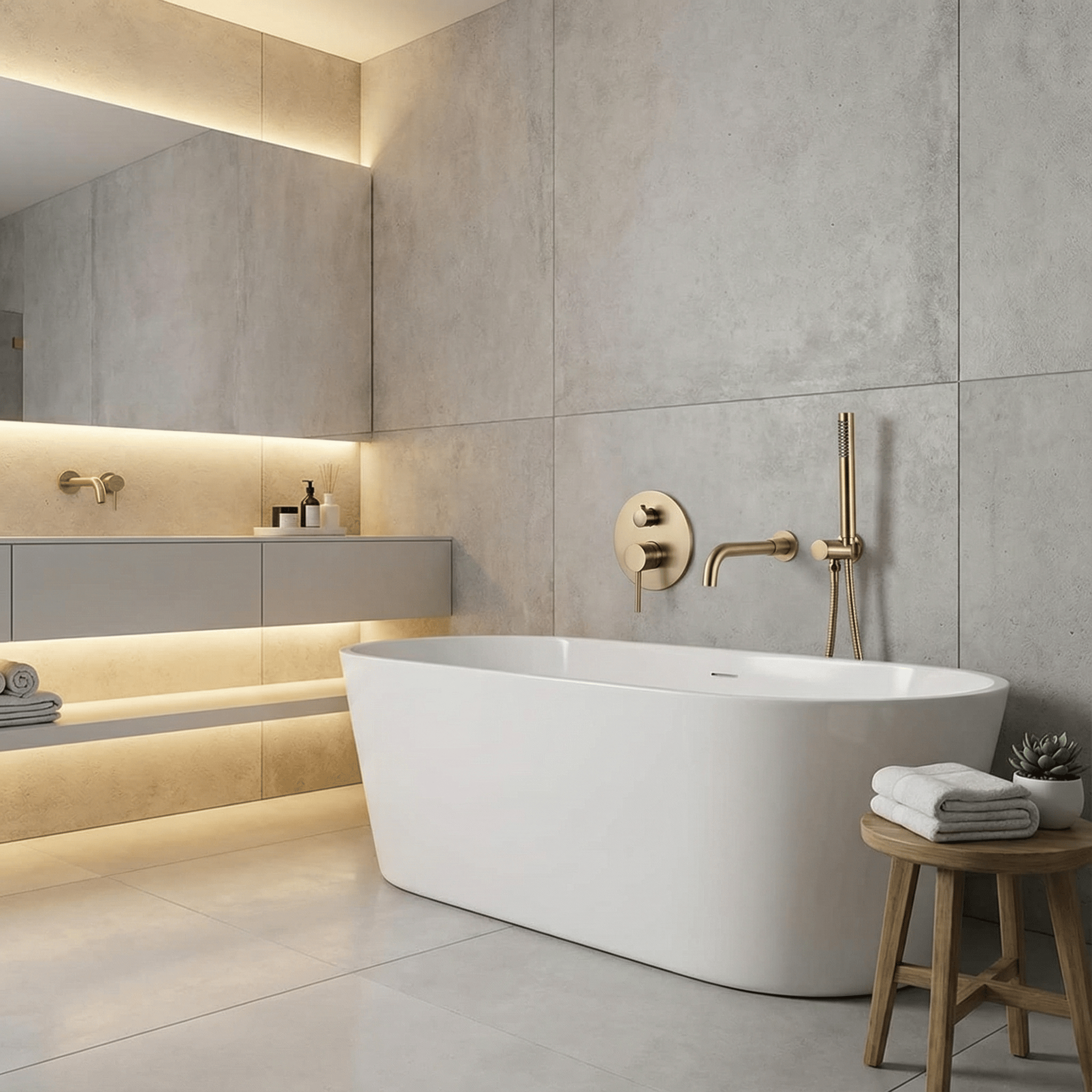 Ensemble de robinets encastrable pour baignoire en or brossé