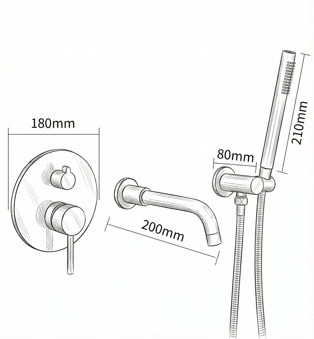 Ensemble de robinets encastrable pour baignoire en or brossé