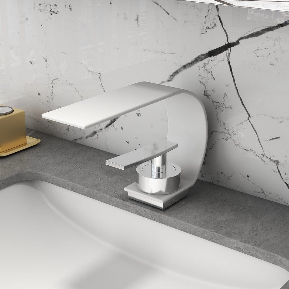 Mitigeur avec bec en cascade blanc