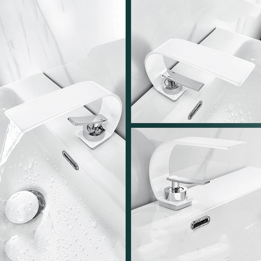 Mitigeur avec bec en cascade blanc