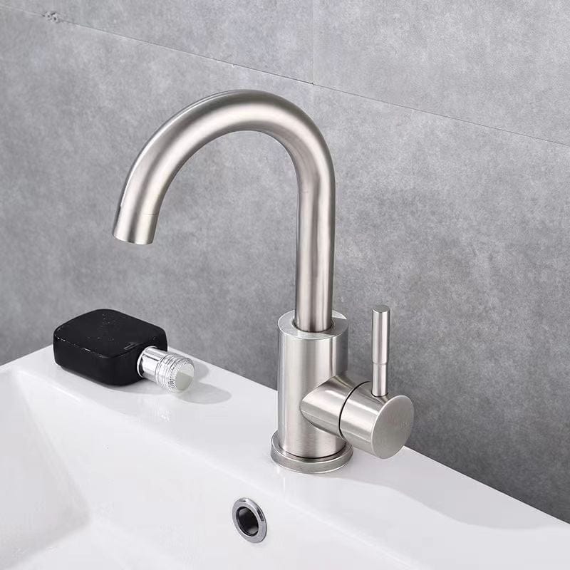 Mitigeur col de cygne pour lavabo gris brossé