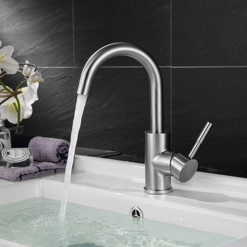 Mitigeur col de cygne pour lavabo gris brossé