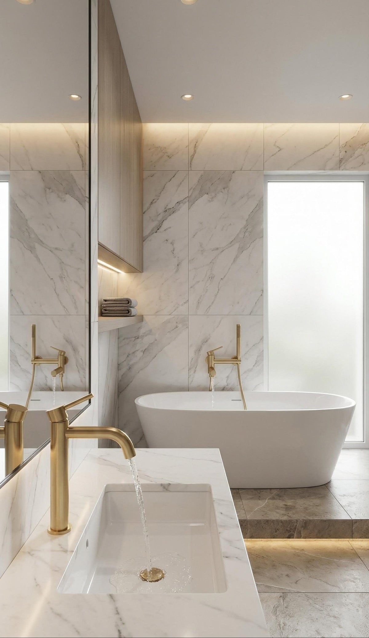 Mitigeur de baignoire avec douchette or brossé