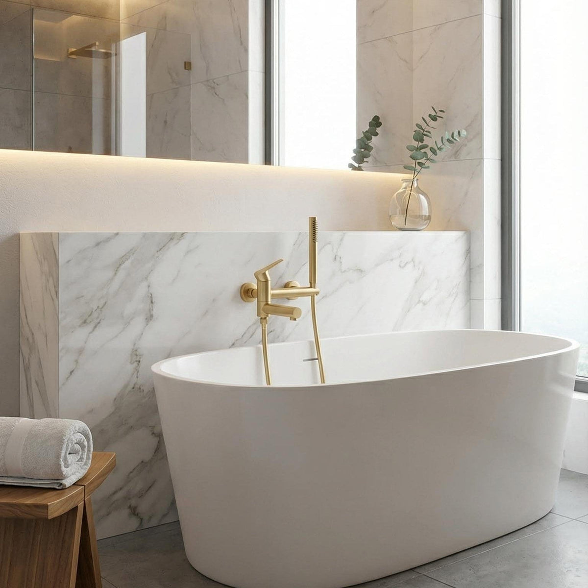 Mitigeur de baignoire avec douchette or brossé