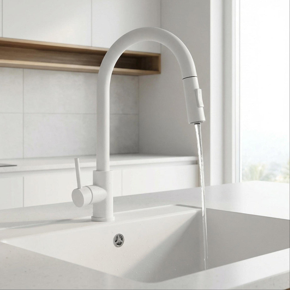 Mitigeur de cuisine avec douchette blanc
