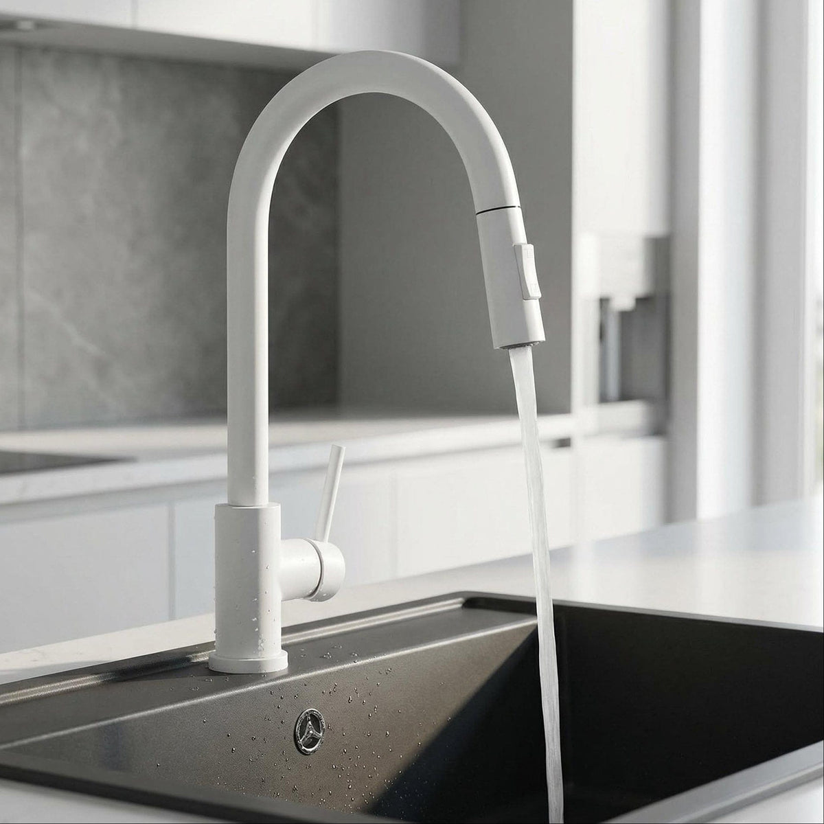 Mitigeur de cuisine avec douchette blanc