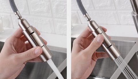 Mitigeur de cuisine avec douchette gris brossé