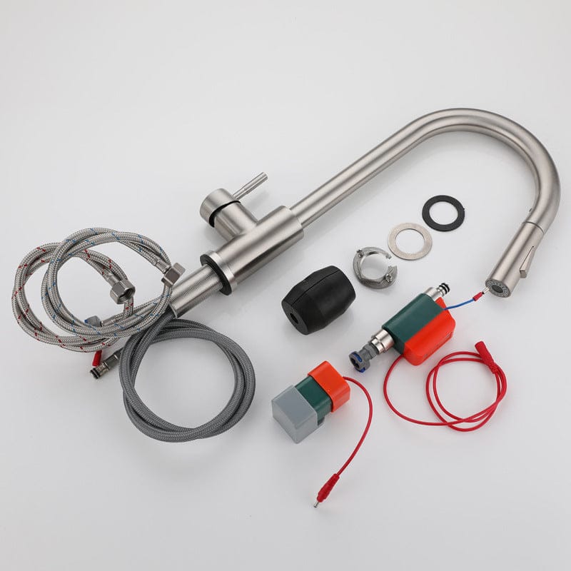 Mitigeur de cuisine avec douchette gris brossé