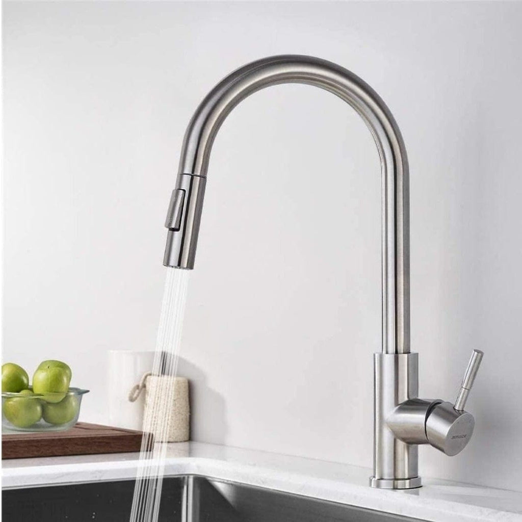 Mitigeur de cuisine avec douchette gris brossé