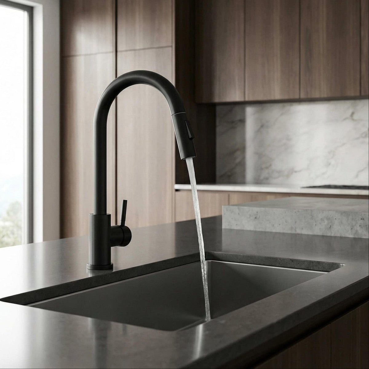 Mitigeur de cuisine avec douchette noir mat