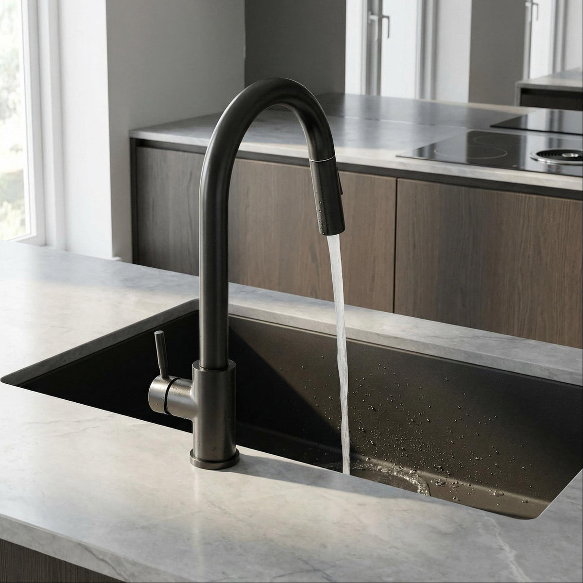 Mitigeur de cuisine avec douchette noir mat