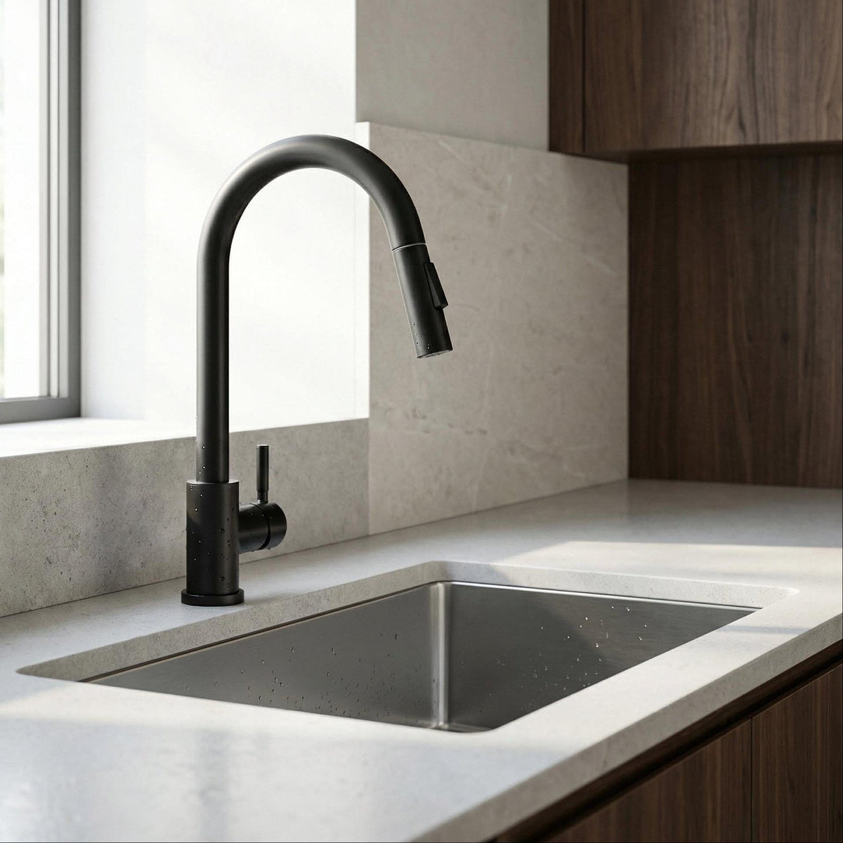 Mitigeur de cuisine avec douchette noir mat