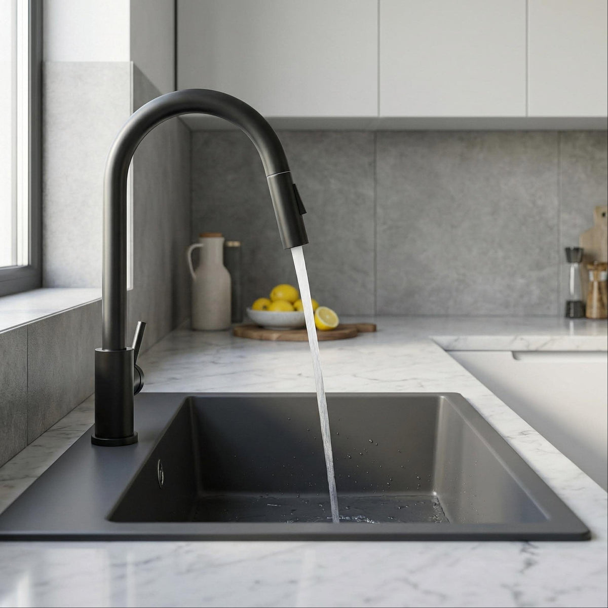 Mitigeur de cuisine avec douchette noir mat