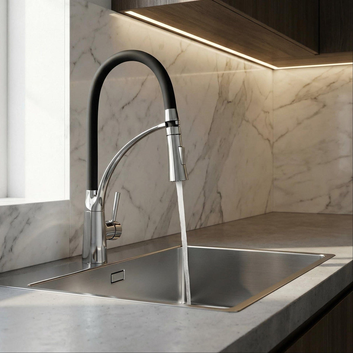 Mitigeur de cuisine en caoutchouc chromé