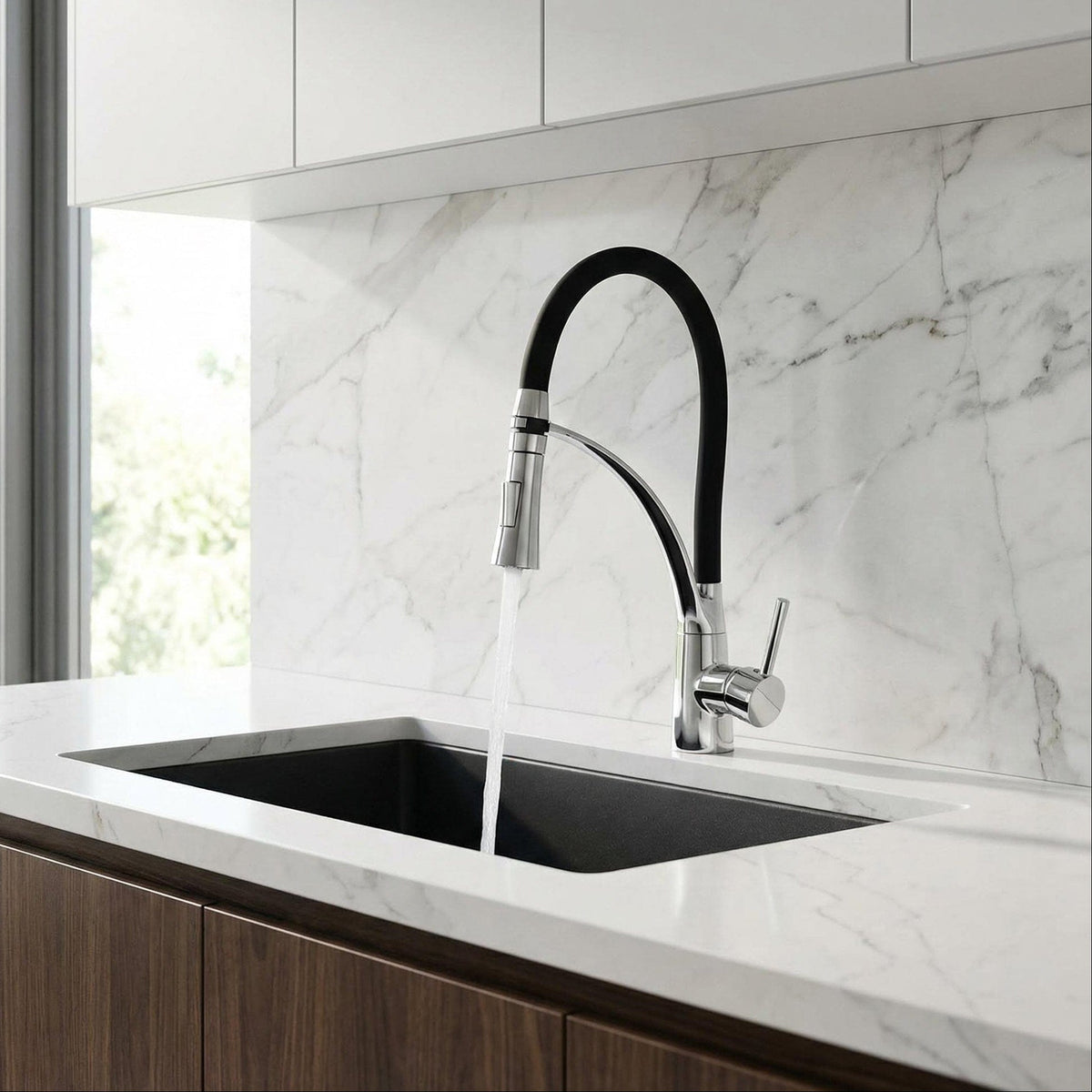 Mitigeur de cuisine en caoutchouc chromé