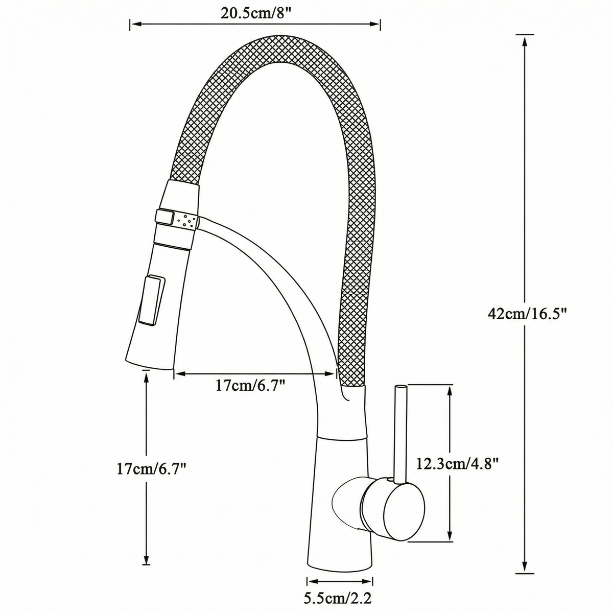 Mitigeur de cuisine en caoutchouc chromé