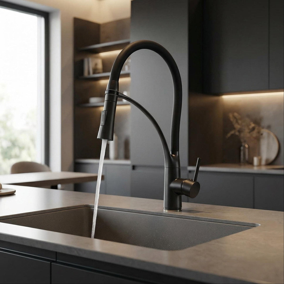 Mitigeur de cuisine en caoutchouc noir mat