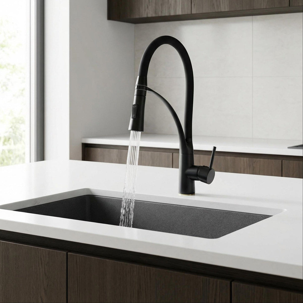 Mitigeur de cuisine en caoutchouc noir mat