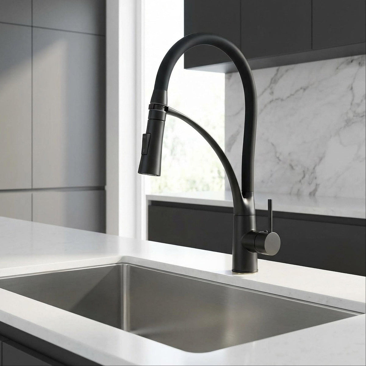 Mitigeur de cuisine en caoutchouc noir mat