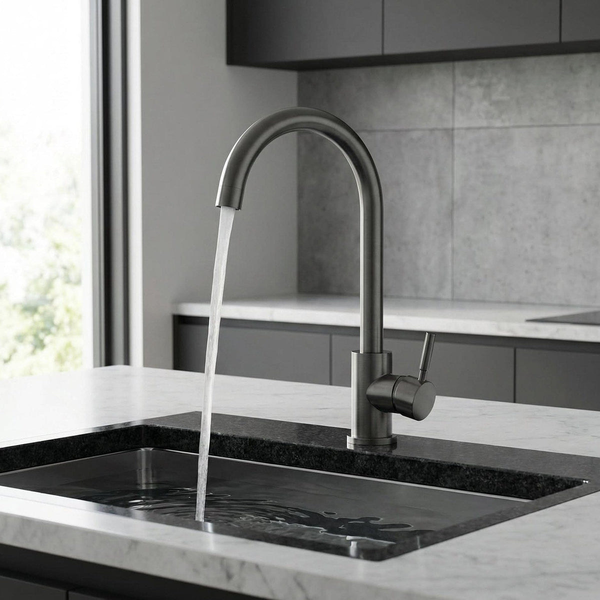 Mitigeur de cuisine moderne gris foncé brossé