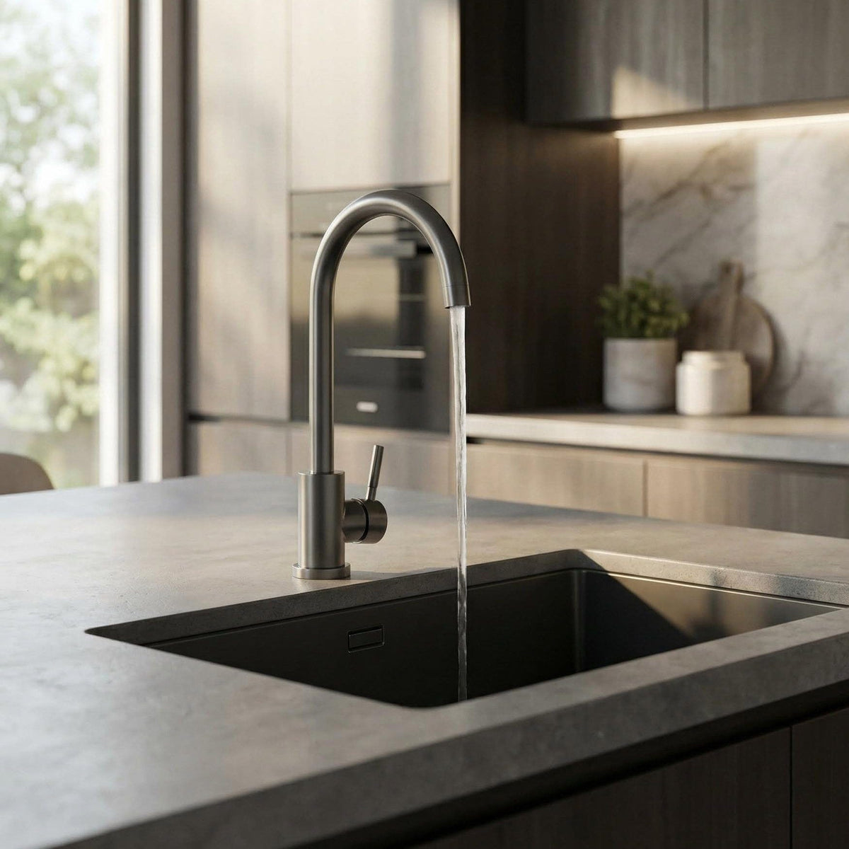 Mitigeur de cuisine moderne gris foncé brossé