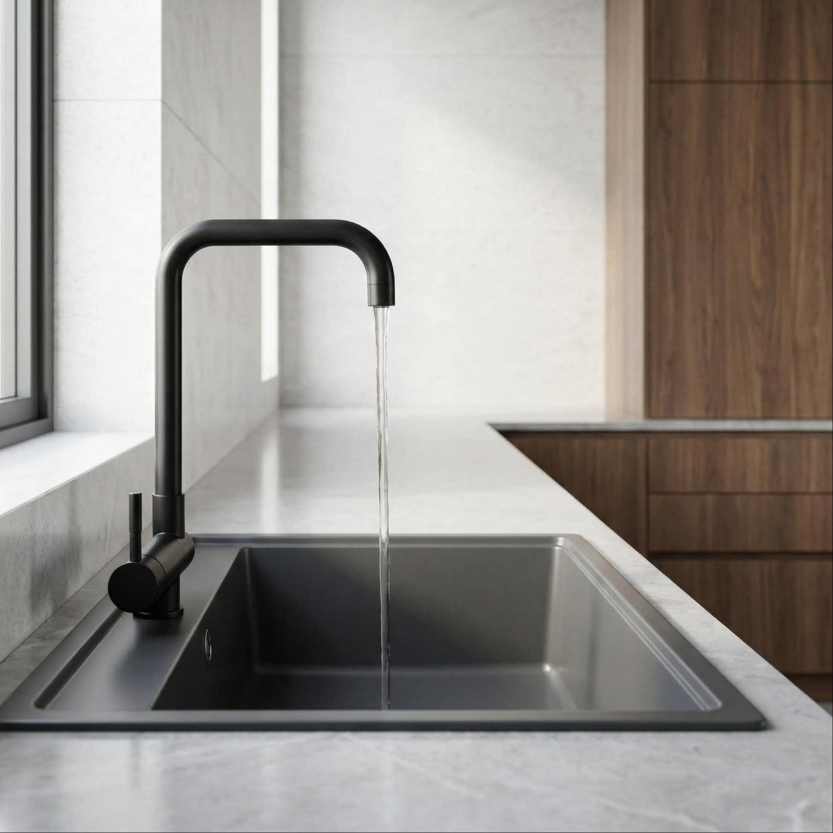 Mitigeur de cuisine rabattable noir mat