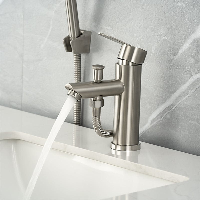 Mitigeur de douche avec pommeau gris brossé