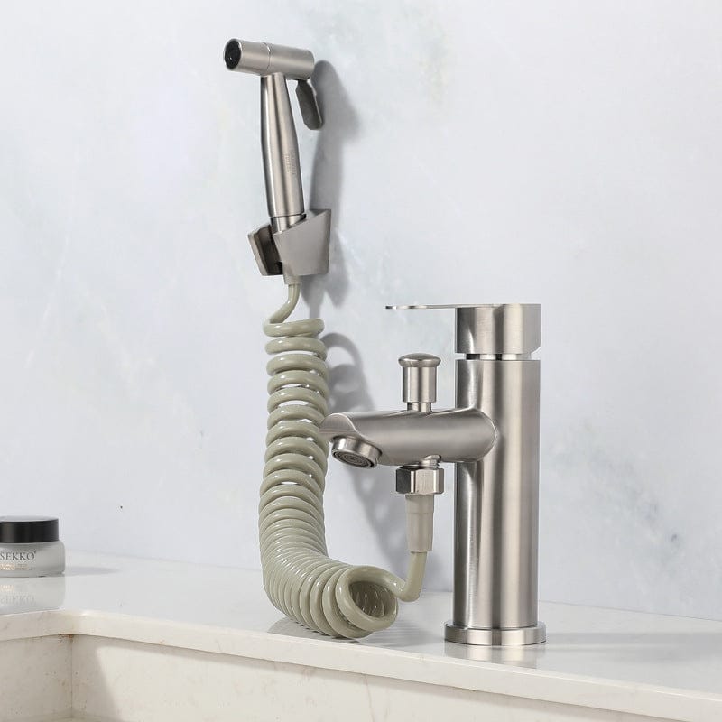 Mitigeur de douche avec pommeau gris brossé