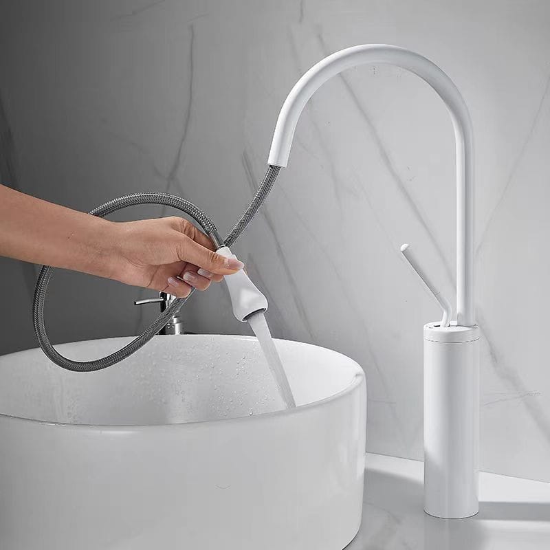 Mitigeur de lavabo avec douchette extractible blanc