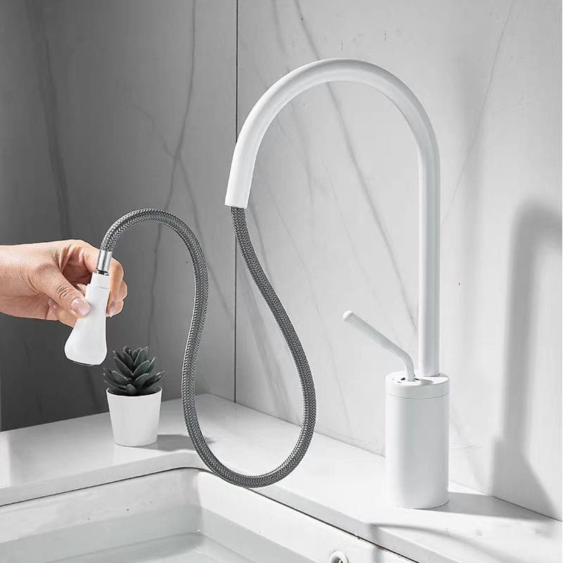 Mitigeur de lavabo avec douchette extractible blanc