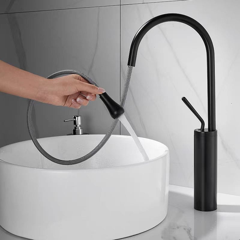 Mitigeur de lavabo avec douchette extractible noir mat