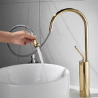 Mitigeur de lavabo avec douchette extractible or brossé