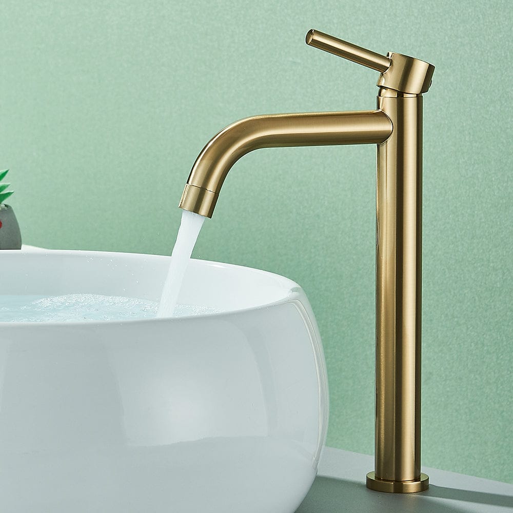 Mitigeur haut de lavabo en or brossé