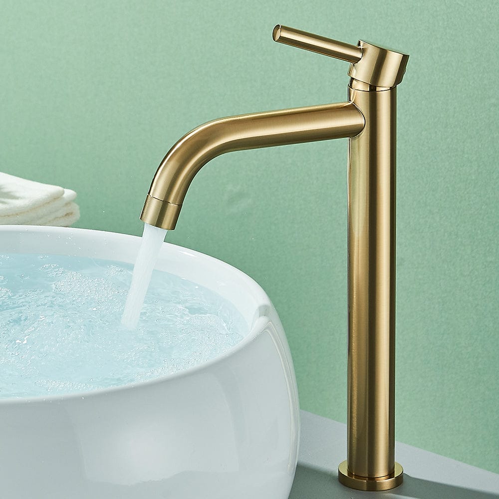Mitigeur haut de lavabo en or brossé