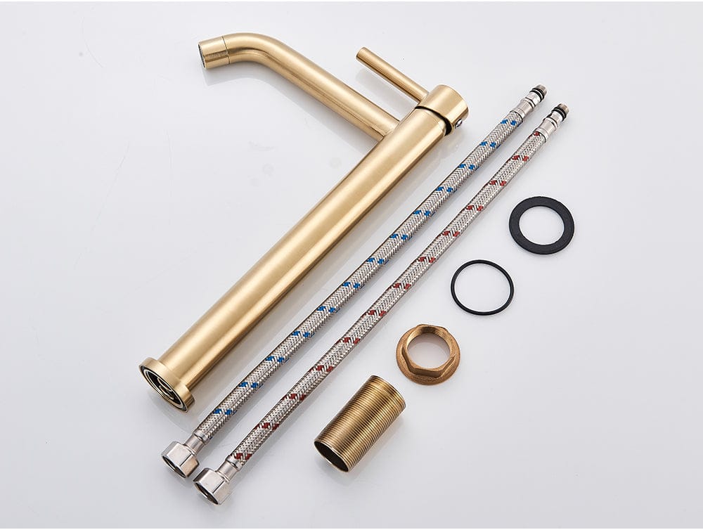 Mitigeur haut de lavabo en or brossé