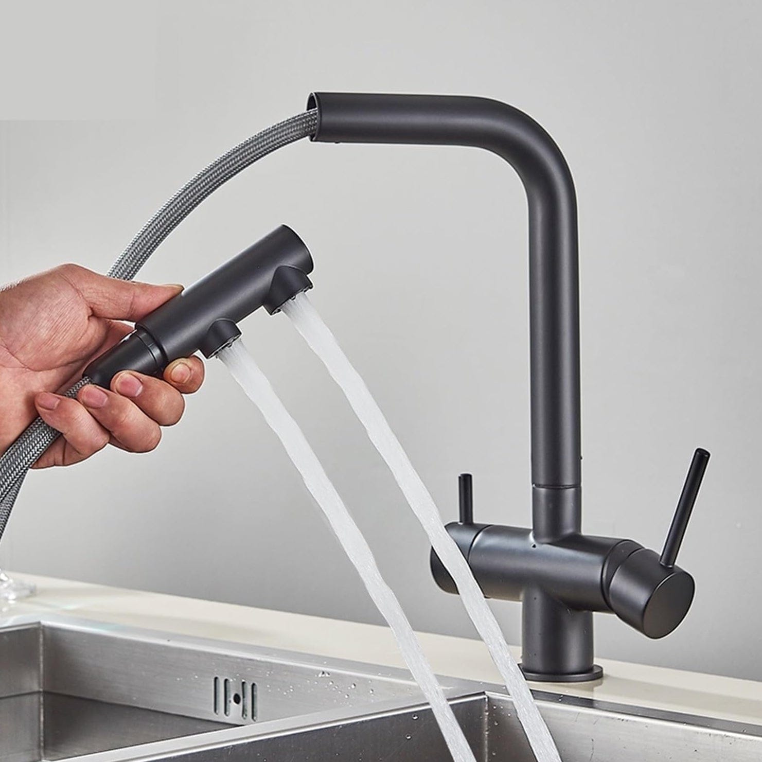 Robinet de cuisine avec douchette extractible noir mat