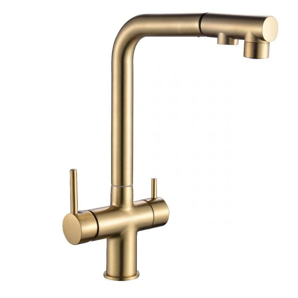 Robinet de cuisine avec douchette extractible or brossé