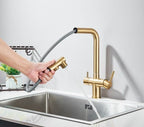 Robinet de cuisine avec douchette extractible or brossé