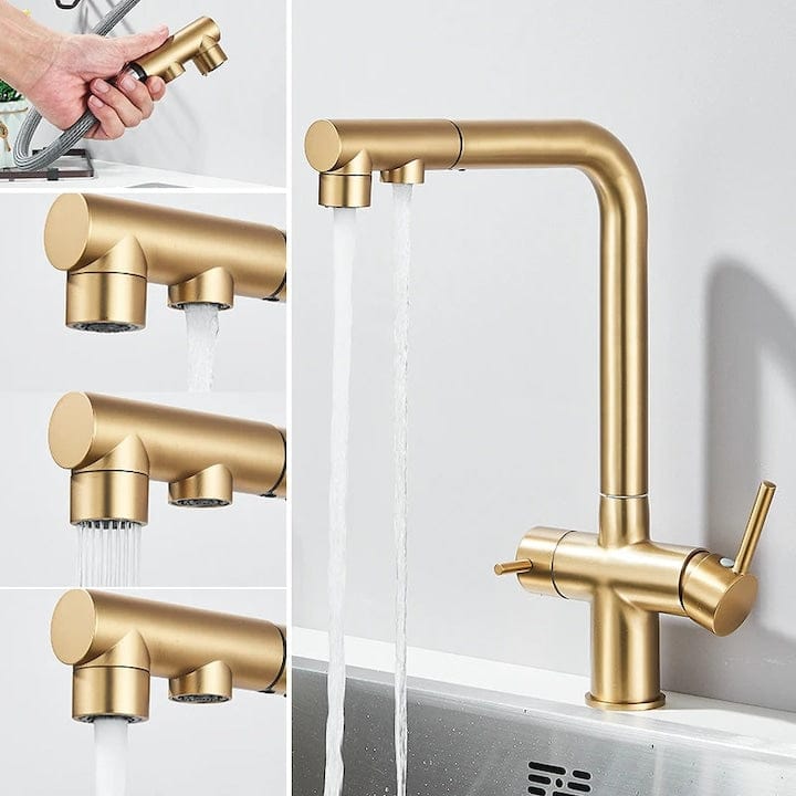 Robinet de cuisine avec douchette extractible or brossé