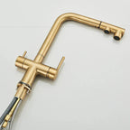 Robinet de cuisine avec douchette extractible or brossé