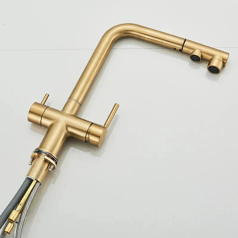Robinet de cuisine avec douchette extractible or brossé