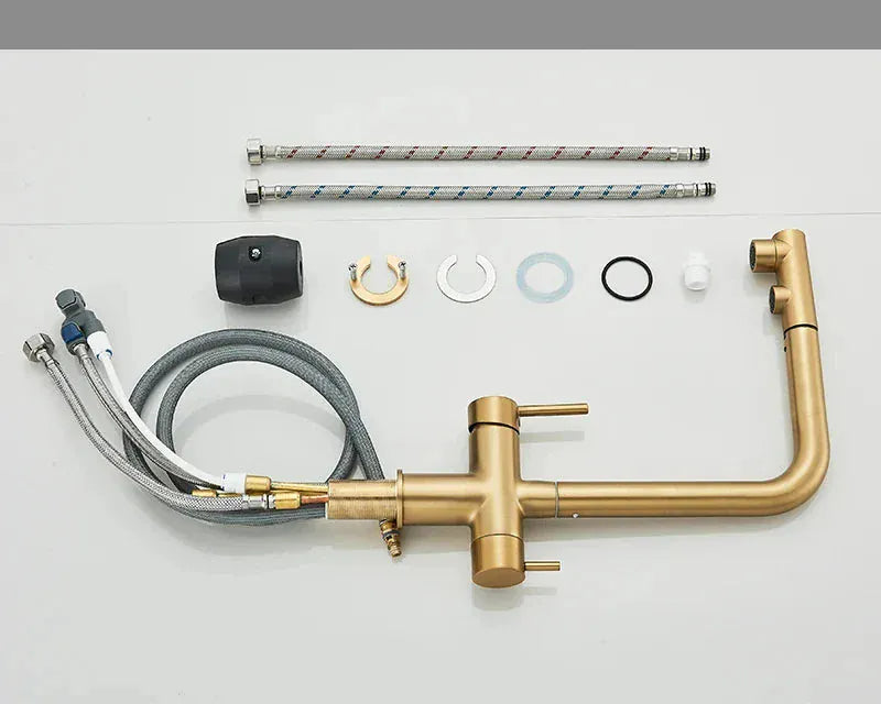 Robinet de cuisine avec douchette extractible or brossé