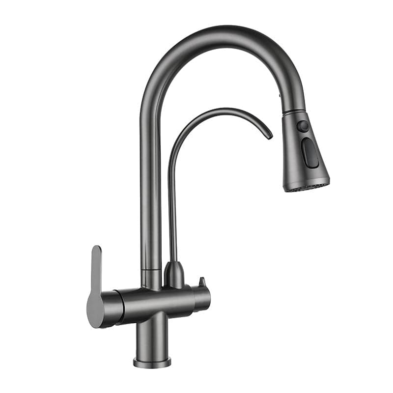 Robinet de cuisine avec douchette gris brossé