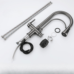 Robinet de cuisine avec douchette gris brossé