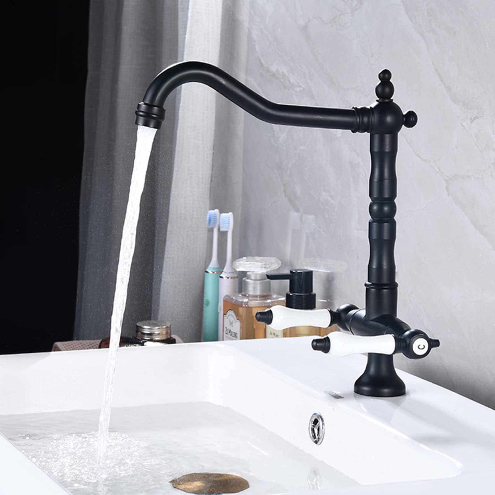 Robinet de salle de bain vintage noir mat