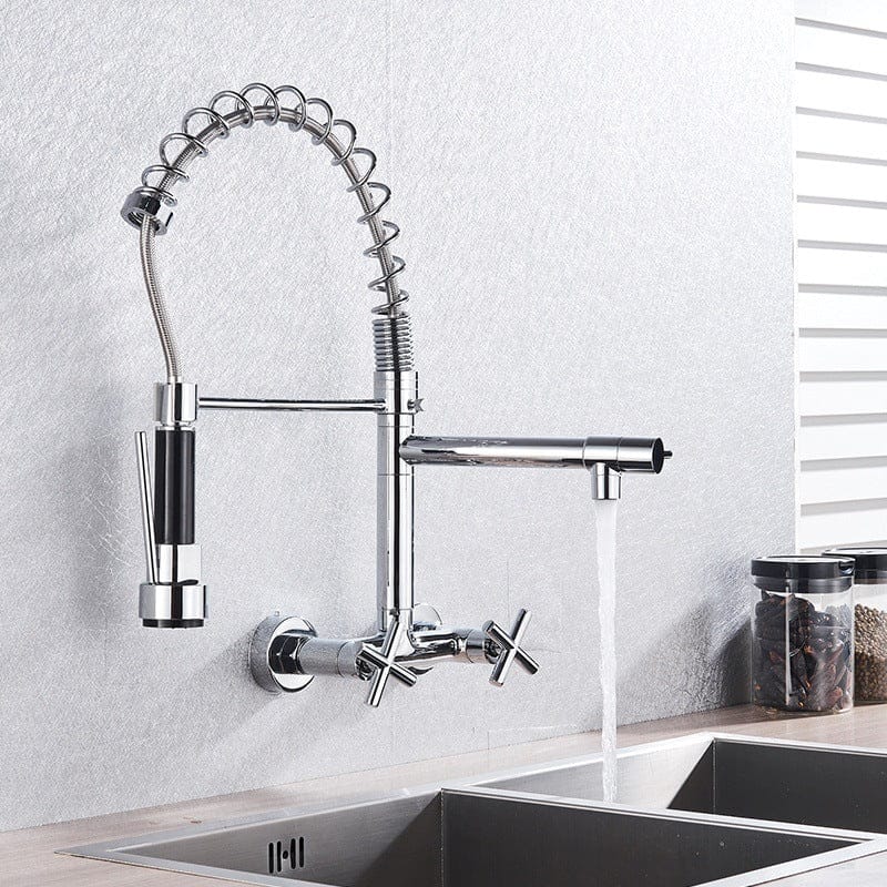 Robinet mural de cuisine chromé