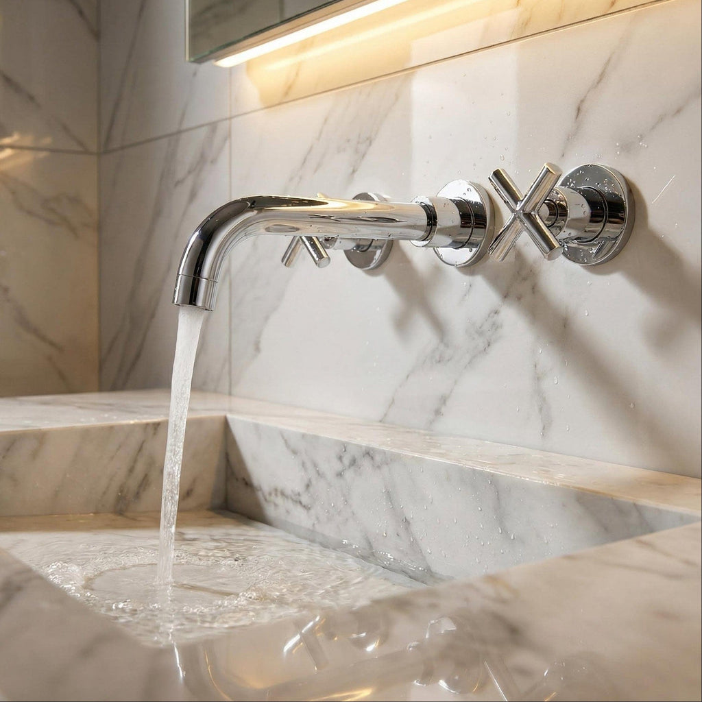 Robinet mural pour lavabo de salle de bain chromé