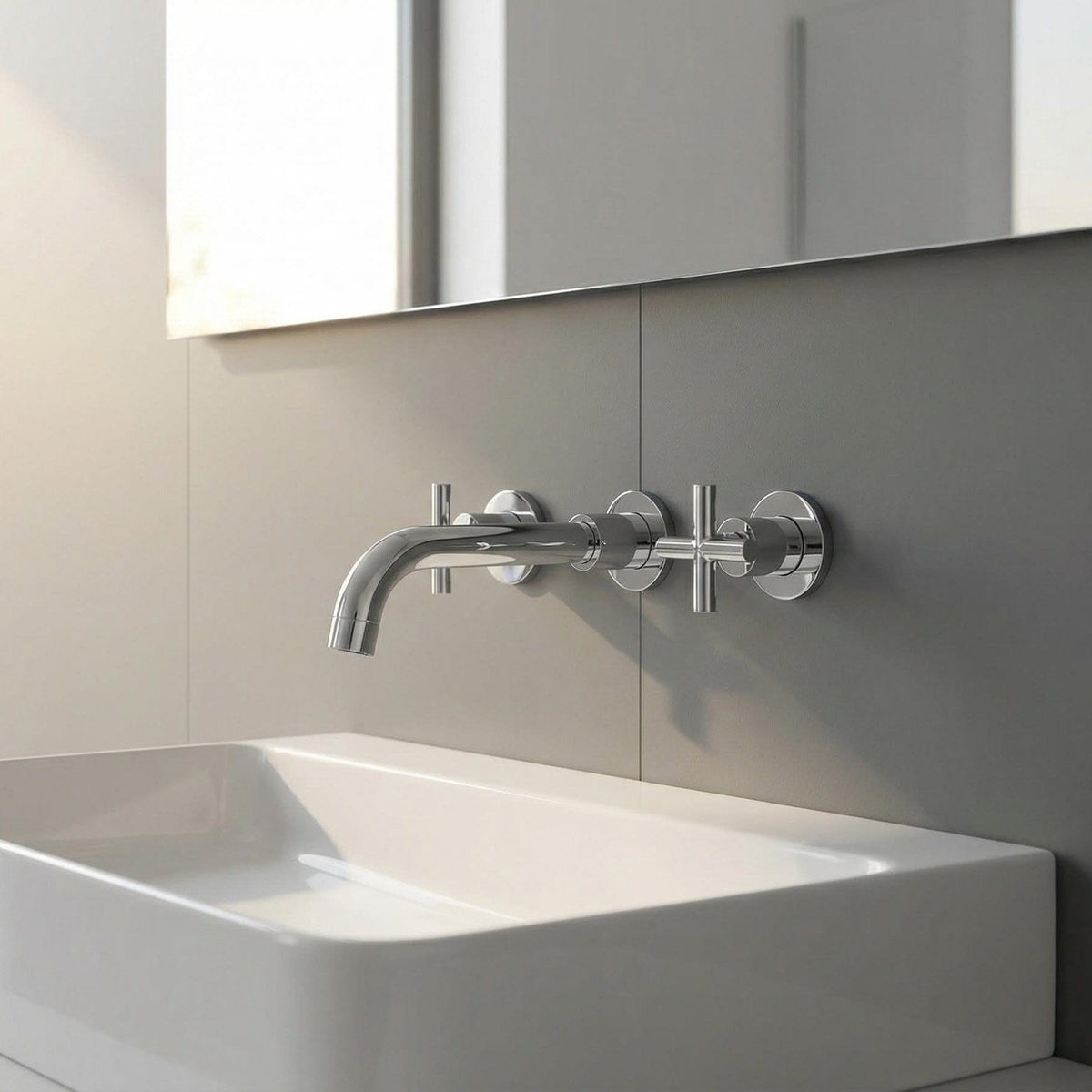 Robinet mural pour lavabo de salle de bain chromé