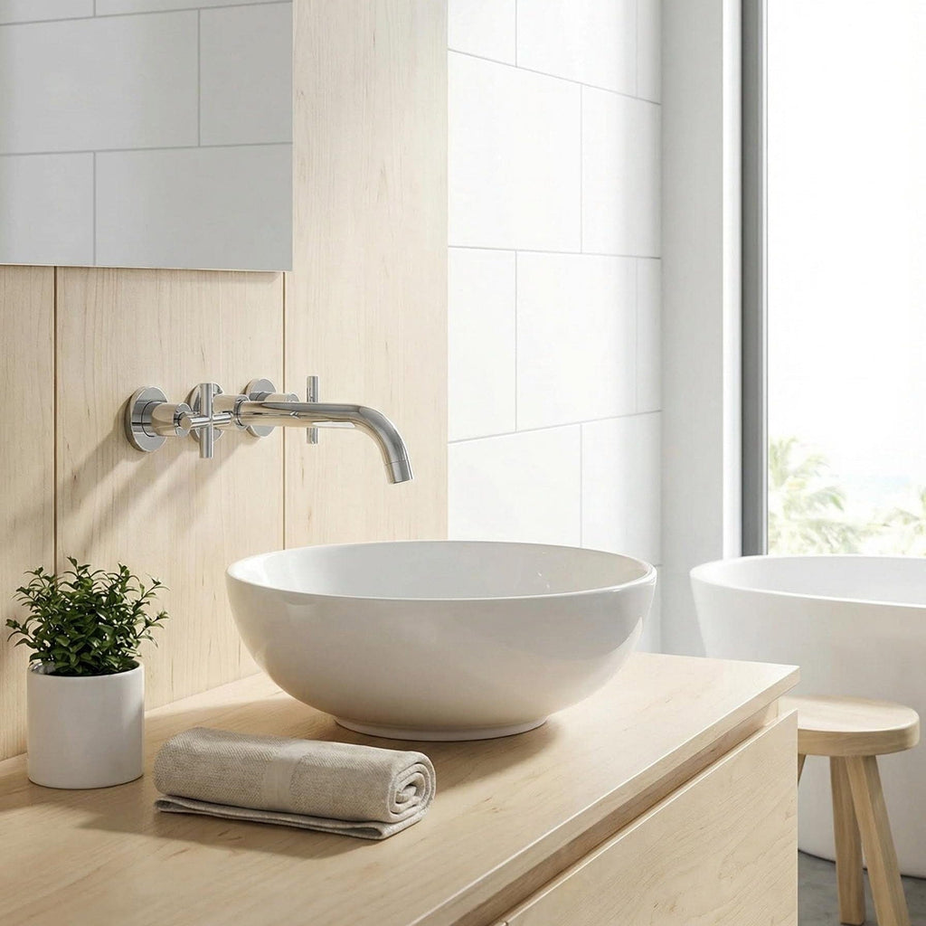 Robinet mural pour lavabo de salle de bain chromé